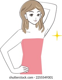 A woman who is happy to see her side that has become beautiful due to hair removal and no unwanted hair.
Skin is filled with white color.
