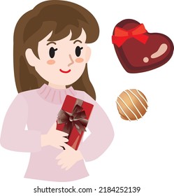 The woman who has a box of the chocolate on Valentine's Day.