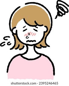 A woman who has a cold. Illustration of a person who is unwell.