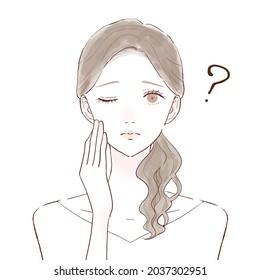 woman who has doubts. On a white background. Cute and simple art style.