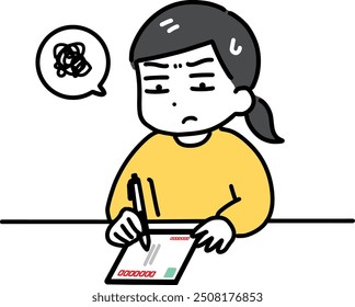 A woman who has trouble writing postcards