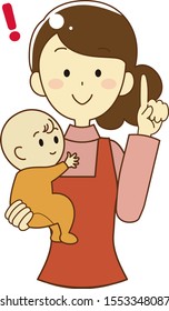 A woman who holds a baby and teaches points