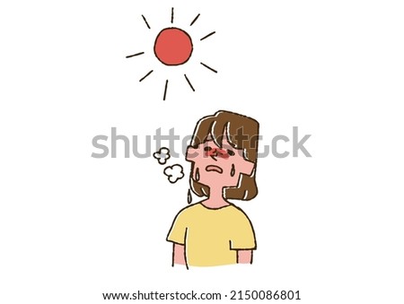 A woman who is hot under the scorching sun, a comical handwritten person vector, a warm line drawing