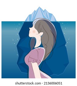 A woman who imagines the tip of the iceberg and deep psychology 