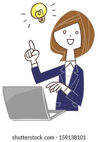 Woman who inspired something in front of the personal computer