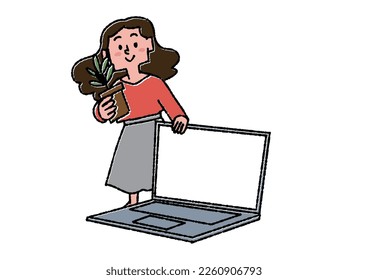 A woman who manages her assets using a computer.Illustration of leaving behind assets through investment and life planning
