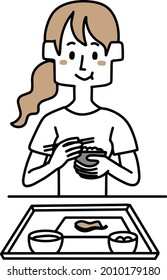 A woman who often chews and eats a well-balanced diet svg