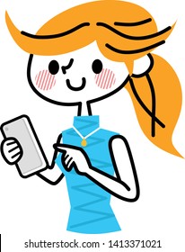 A woman who operates a smartphone.