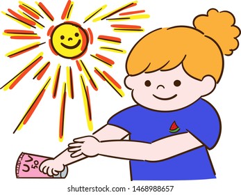 Woman who paints sunscreen because sunlight is strong