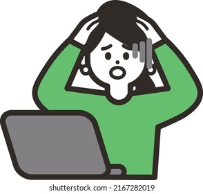 A woman who panics without knowing the computer