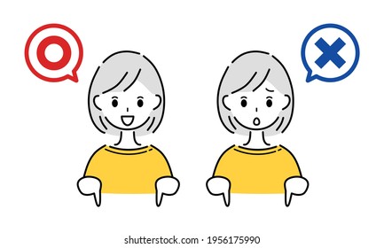 A woman who points to the correct and incorrect answers.