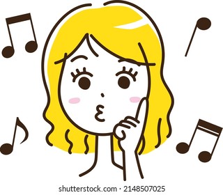 A woman who points her index finger and sings with a funny face