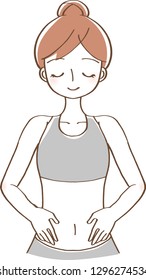The woman who put her hand on the stomach illustration
