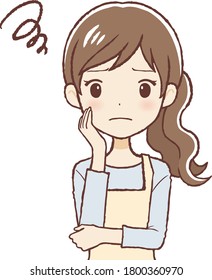 The woman who put on an apron. She worries.Upper body.