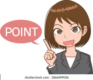 A woman who raises her index finger to explain the point