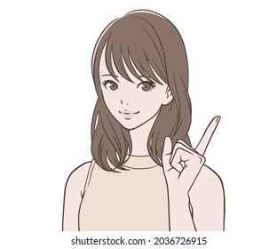 A woman who raises her index finger with a smile