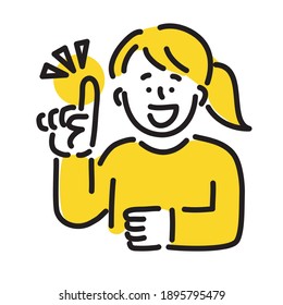 
A woman who raises his index finger and indicates "this is the point"
