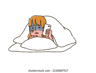 A Woman Who Is Sick And Calls Someone With A Futon, A Comical Handwritten Person Vector, A Warm Line Drawing