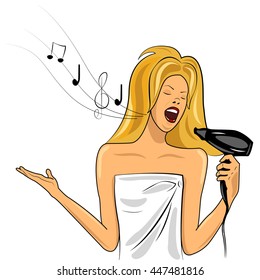 a woman who sings with a hairdryer