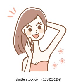 Woman who smells floral from armpit