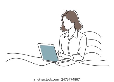 Eine Frau, die Einzelbesitzerin ist und über das Rechnung-System nachdenkt, Doodle Continuous Line Art Vektorillustration