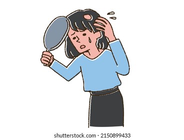  A woman who is suffering from alopecia areata, a comical handwritten person vector, a warm line drawing