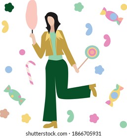 A woman who is surrounded by candies