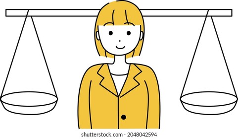 A woman who thinks on a balance