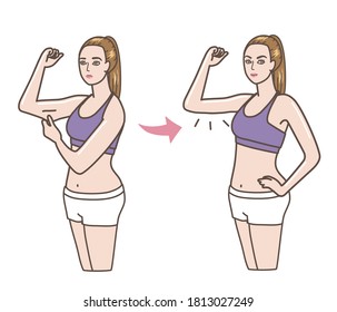 A woman who tightened her upper arm. before and after.