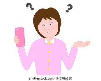 The woman who is troubled with the operation of the smart phone.