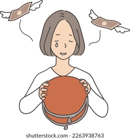 A woman who turn upside down her wallet
