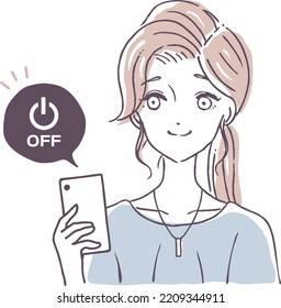 A Woman Who Turns Off Her Smartphone A Person Who Puts Her Cellphone Into Silent Mode Illustration Material