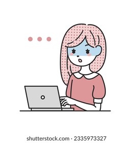 A woman who turns pale in front of a computer