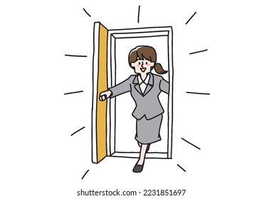 A woman who vigorously opens the door and enters