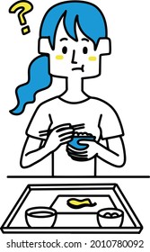A woman who is wondering while eating rice