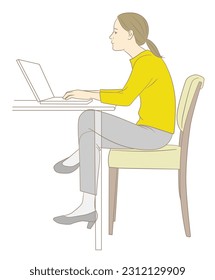 A woman who works at desk and her legs crossed