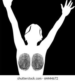A woman whose breasts are also fingerprints