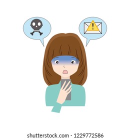 woman whose face is blue with a smartphone
