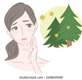 
A woman whose skin has been roughened by hay fever