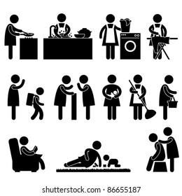 Woman Wife Mother Daily Routine People Icon Sign Symbol Pictogram