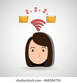woman wifi file document vector illustration icon