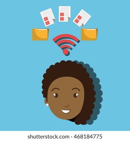 woman wifi file document vector illustration icon