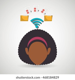 woman wifi file document vector illustration icon