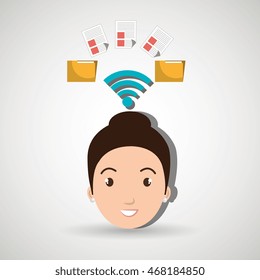 woman wifi file document vector illustration icon