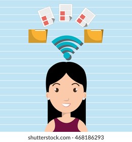 woman wifi file document vector illustration icon