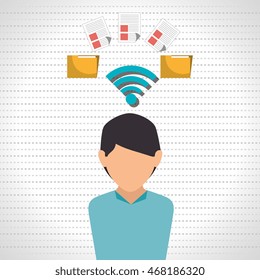 woman wifi file document vector illustration icon