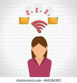 woman wifi file document vector illustration icon