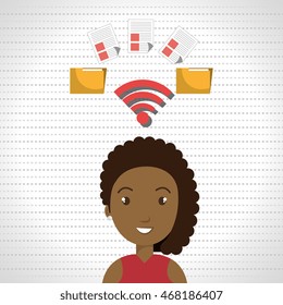 woman wifi file document vector illustration icon