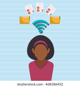 woman wifi file document vector illustration icon