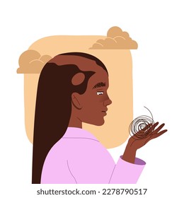 Woman with Wig Clump Losing Her Hair Suffer from Alopecia or Baldness Vector Illustration